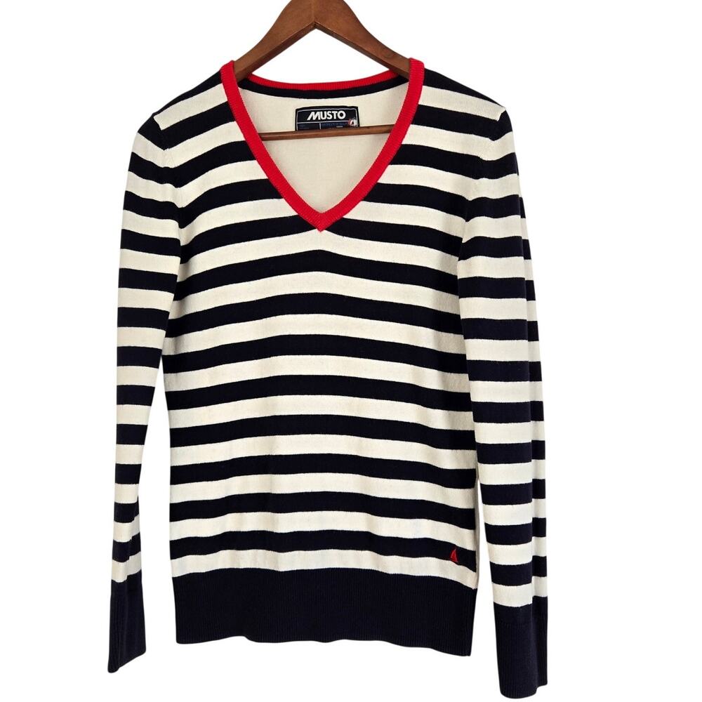 Musto Luxury Nautical Striped Classic Preppy Elbow Patch Sweater Size Small